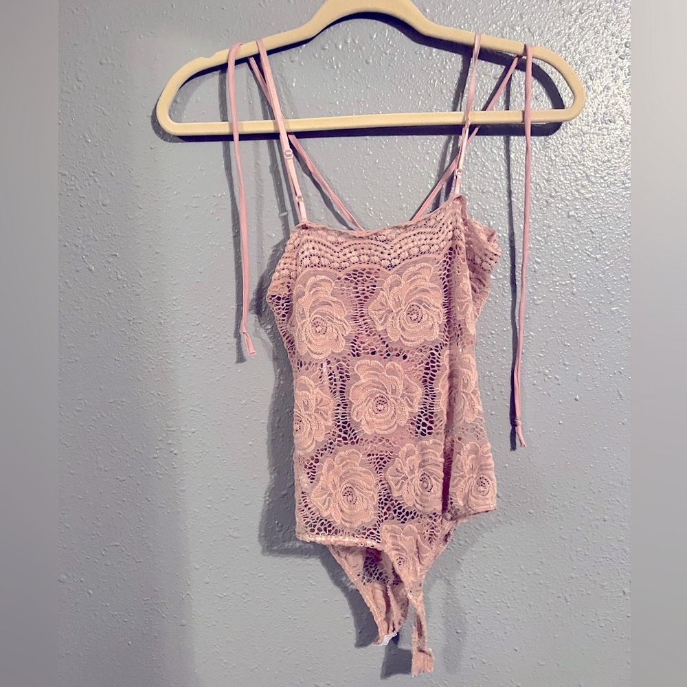Rose, pink lace body suit